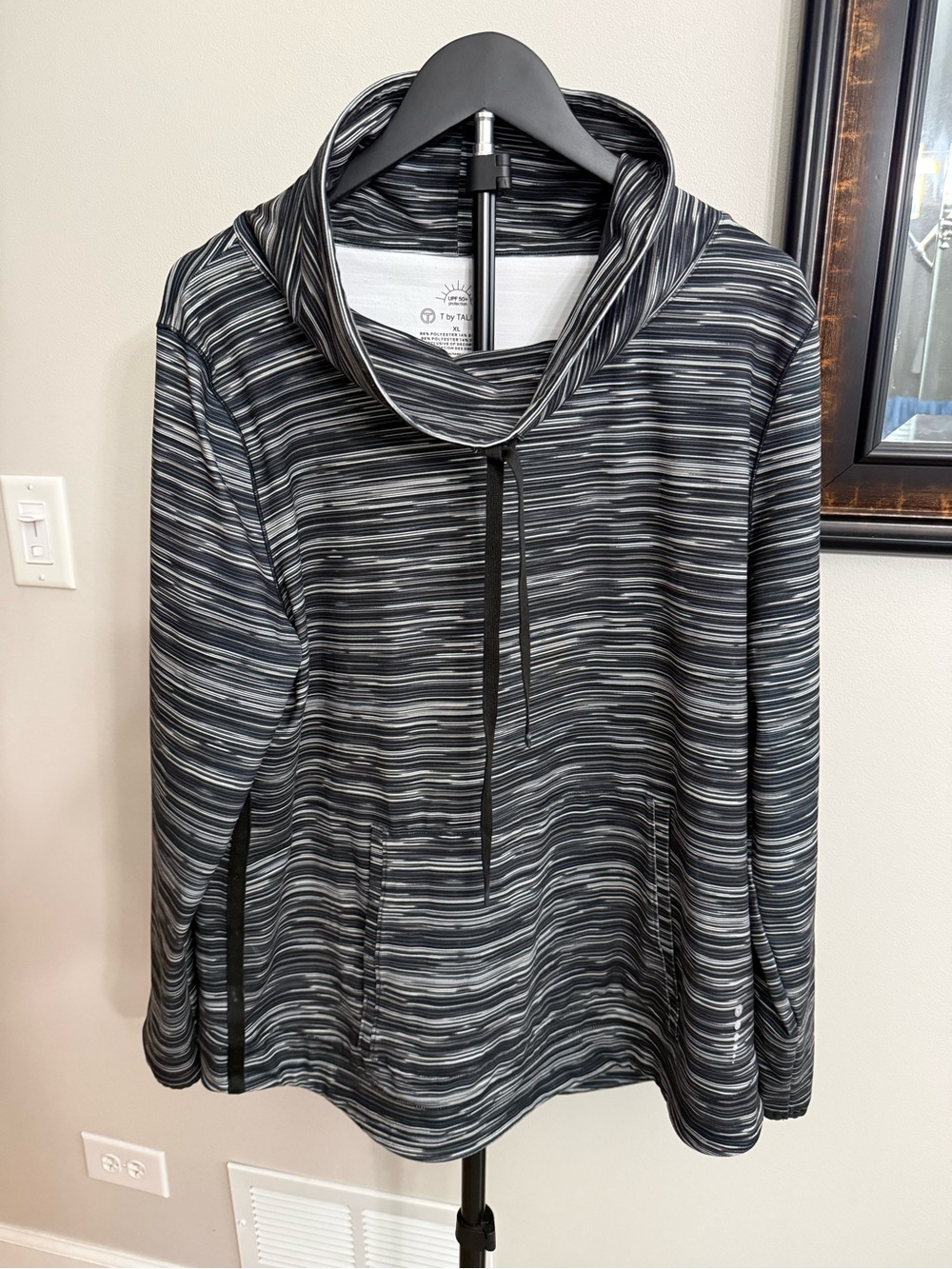Talbots Black & Gray Striped Cowl-Neck Pullover